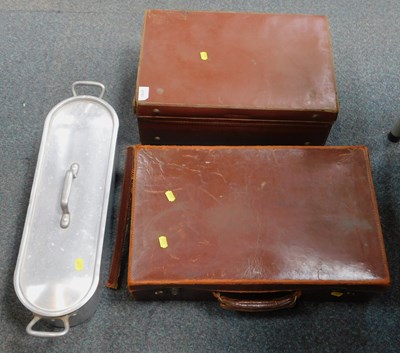 Lot 2193 - A fish kettle and two vintage leather...