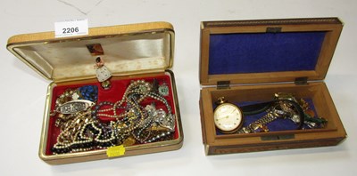 Lot 2206 - A small jewellery box and contents of costume...