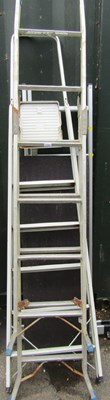 Lot 1126 - Three sets of aluminium ladders, one being a...