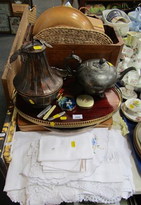 Lot 2184 - A quantity of textiles, various white metal...