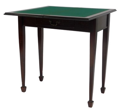 Lot 641 - A 20thC mahogany foldover card table, with a...