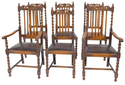 Lot 645 - A set of six 1920s oak dining chairs, each...