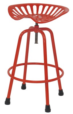 Lot 686 - A red painted tractor seat, on base, with foot...