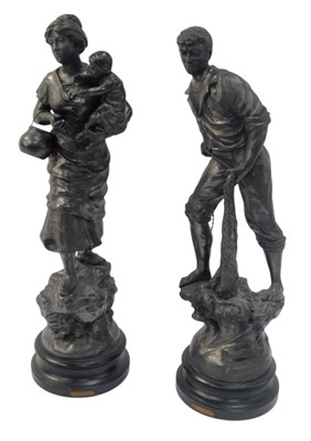 Lot 250 - A pair of late 19thC French spelter figures,...