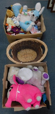 Lot 2269 - Soft toys, weaved basket, a group of soft toys...