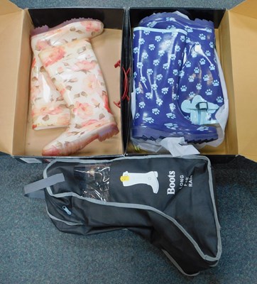 Lot 2281 - Three pairs of lady's Wellington boots, two...