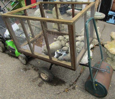 Lot 1134 - A small roller, green painted, a trolley for...