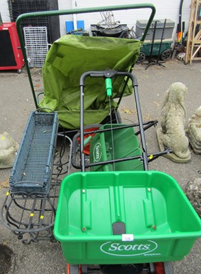 Lot 1135 - A garden sweeper, two trolley garden bins, a...