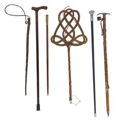 Lot 705 - A group of walking sticks, including an Alpine...
