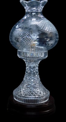 Lot 706 - A glass table lamp, the shade decorated with a...