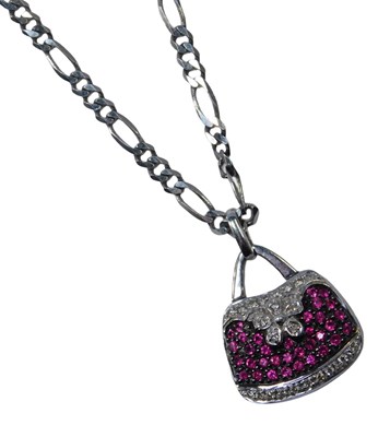 Lot 374A - A handbag pendant and chain, the white gold...