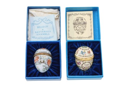 Lot 274 - Two Bilston and Battersea enamels Easter egg...