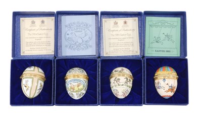 Lot 276 - Four Halcyon Days Easter egg enamel pill boxes,...