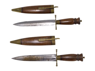 Lot 293 - Two 20thC Kukris, each with oak plain casing,...