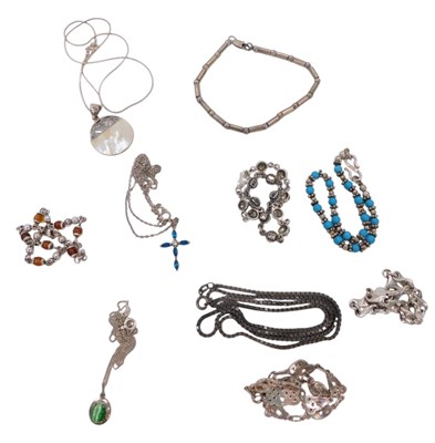Lot 328 - A group of silver and other costume jewellery,...