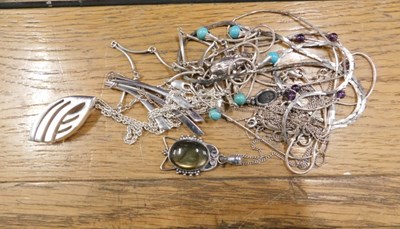 Lot 2167 - A group of silver and other costume jewellery,...