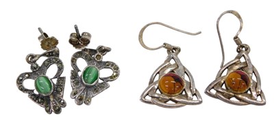 Lot 535 - Two pairs of silver drop earrings, comprising...