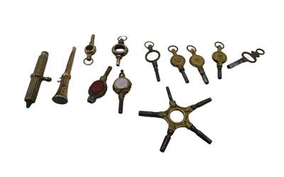 Lot 337 - A collection of pocket watch keys, some agate...