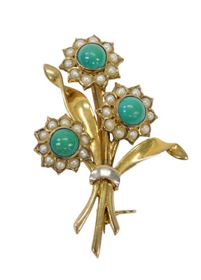 Lot 321 - A 9ct gold floral spray brooch, with three...