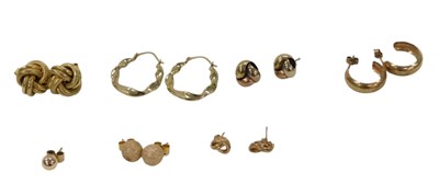 Lot 327 - A group of 9ct gold and other earrings,...