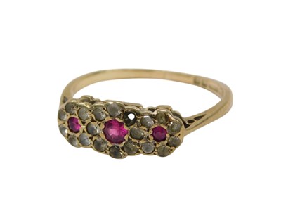 Lot 115 - A 9ct gold garnet and CZ floral cluster ring,...