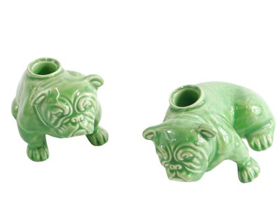 Lot 406 - A pair of early 20thC English bulldog candle...