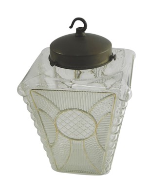 Lot 408 - An Art Deco glass and brass ceiling light,...