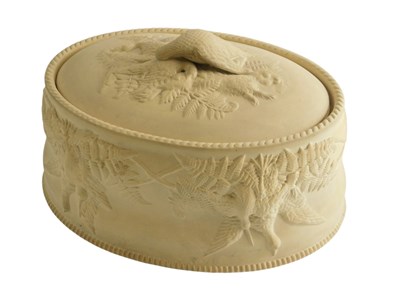 Lot 444 - An oval 19thC caneware game pie tureen and...