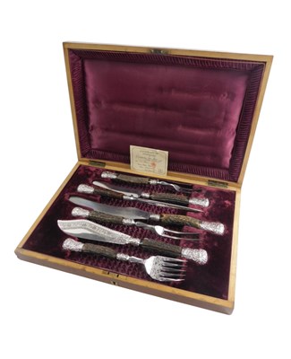 Lot 469 - A Victorian antler and silver Ferrule carving...