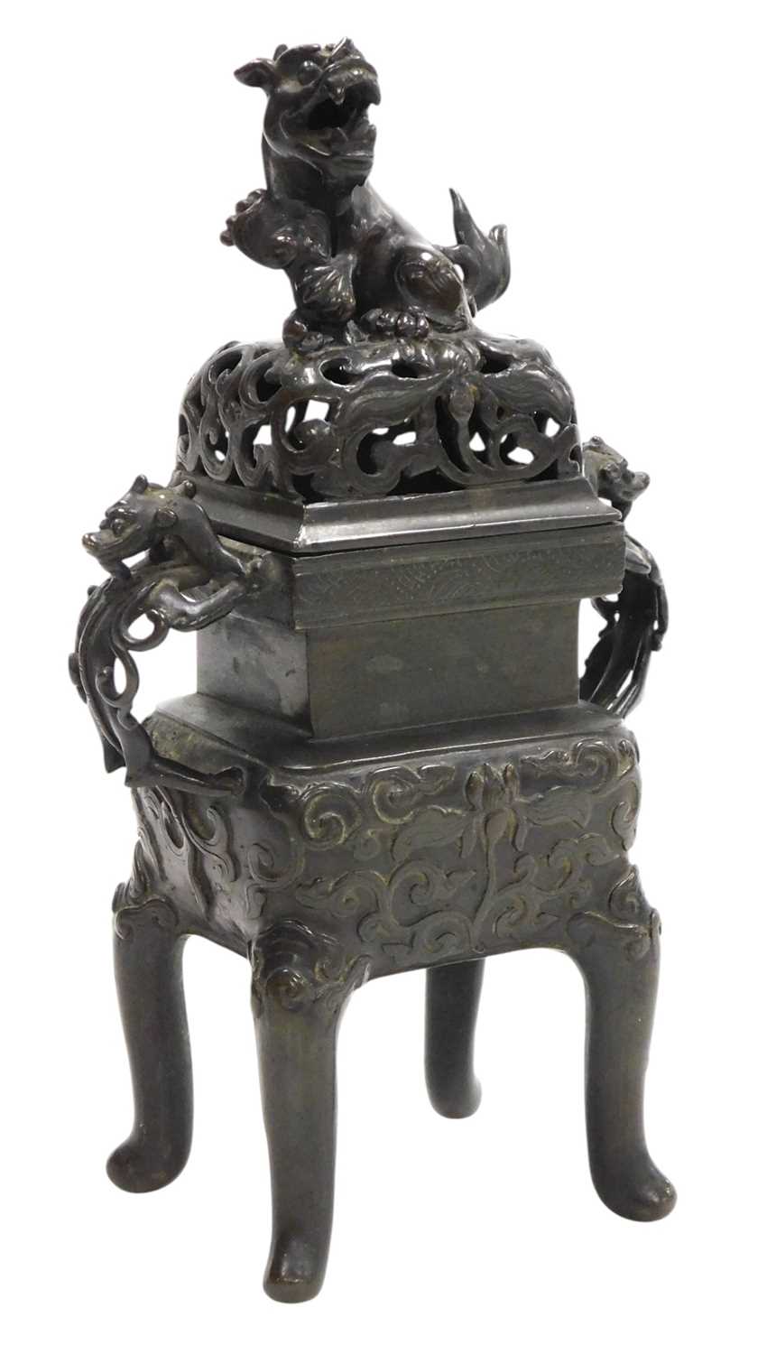 Lot 30 - A Qing dynasty late 19thC bronze censer and...
