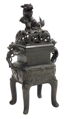 Lot 30 - A Qing dynasty late 19thC bronze censer and...