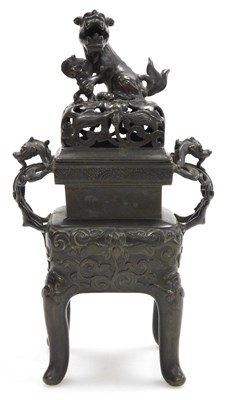 Lot 30 - A Qing dynasty late 19thC bronze censer and...