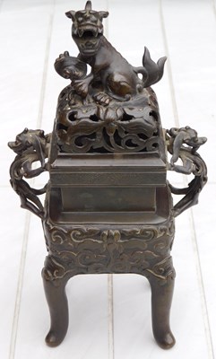 Lot 30 - A Qing dynasty late 19thC bronze censer and...