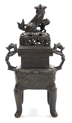 Lot 30 - A Qing dynasty late 19thC bronze censer and...