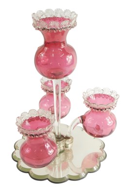 Lot 480 - A Victorian cranberry glass centre epergne,...