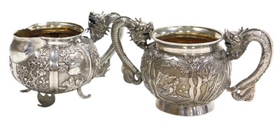 Lot 9 - A late 19thC Chinese silver cream jug and...