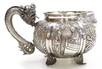 Lot 9 - A late 19thC Chinese silver cream jug and...