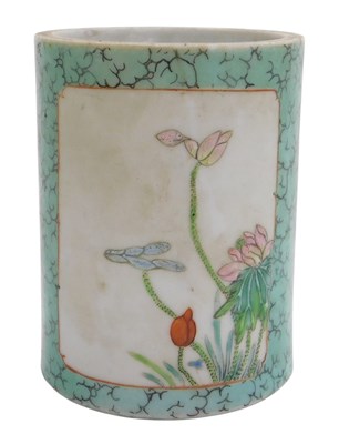 Lot 6 - A Chinese porcelain brush pot, of cylindrical...