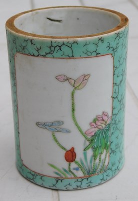Lot 6 - A Chinese porcelain brush pot, of cylindrical...
