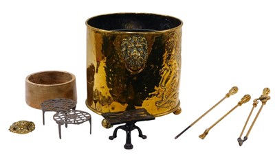 Lot 506 - A late 19thC brass coal bucket , with lion...