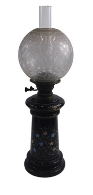 Lot 524 - A Victorian floral decorated glass oil lamp,...