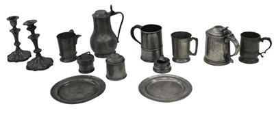 Lot 529 - A group of early 18thC and 19thC pewter,...