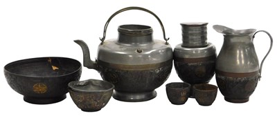 Lot 33 - A Qing dynasty late 19thC pewter and coconut...