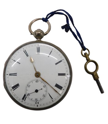 Lot 197 - A 19thC silver pocket watch, with white enamel...
