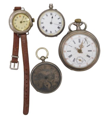 Lot 379 - A group of silver fob watches, pocket watches,...
