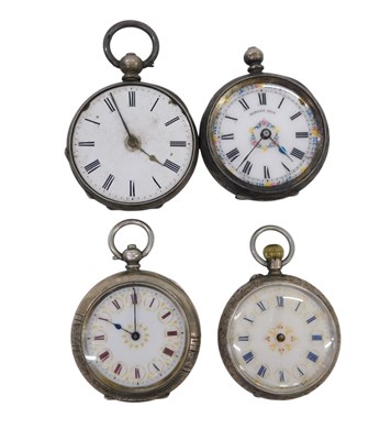 Lot 384 - Four 20thC silver cased fob watches, each with...