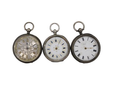 Lot 385 - Three silver cased Victorian and later fob...