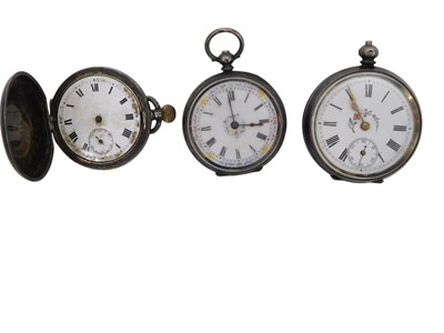 Lot 386 - Three white metal cased fob...