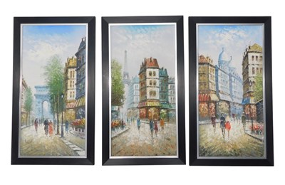 Lot 585 - Burnett. Parisian street scenes, oil on board,...
