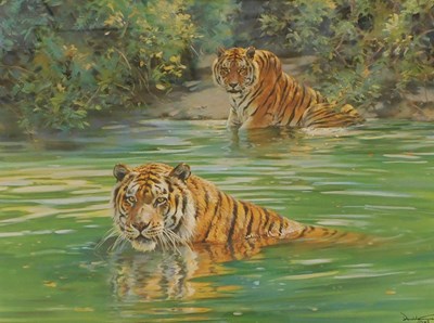 Lot 590 - After Donald Grant. Tigers, artist signed...